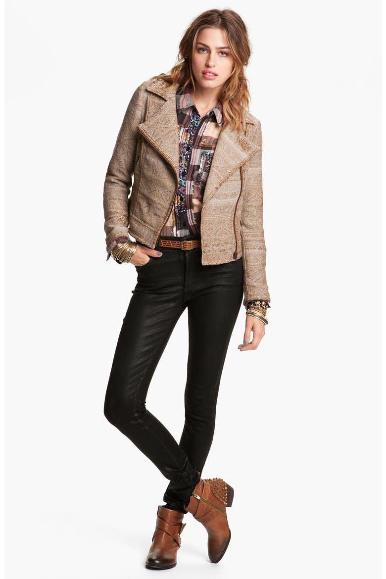 Tapestry Moto Jacket, Main, color, BROWN COMBO