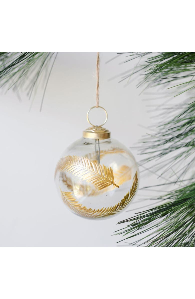 CG Hunter 3" Artisan Glass Gold Etched Leaf Ornament, Main, color, Gold