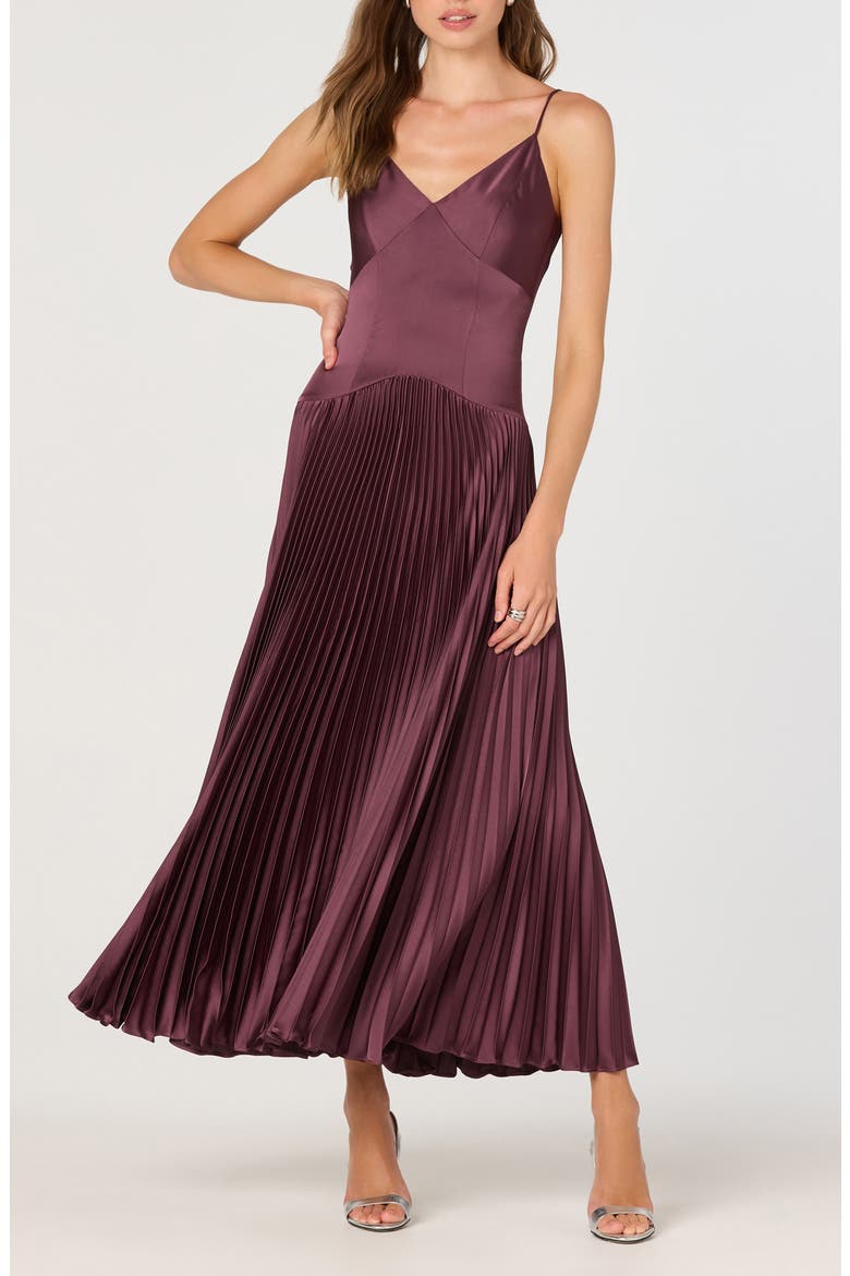 Pleated Drop Waist Dress, Alternate, color, EGGPLANT