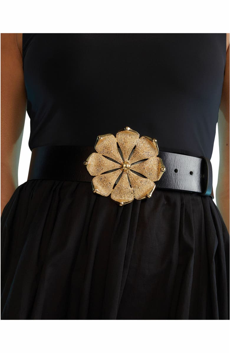 Cynthia Rowley Gold Flower Buckle Belt, Main, color, 