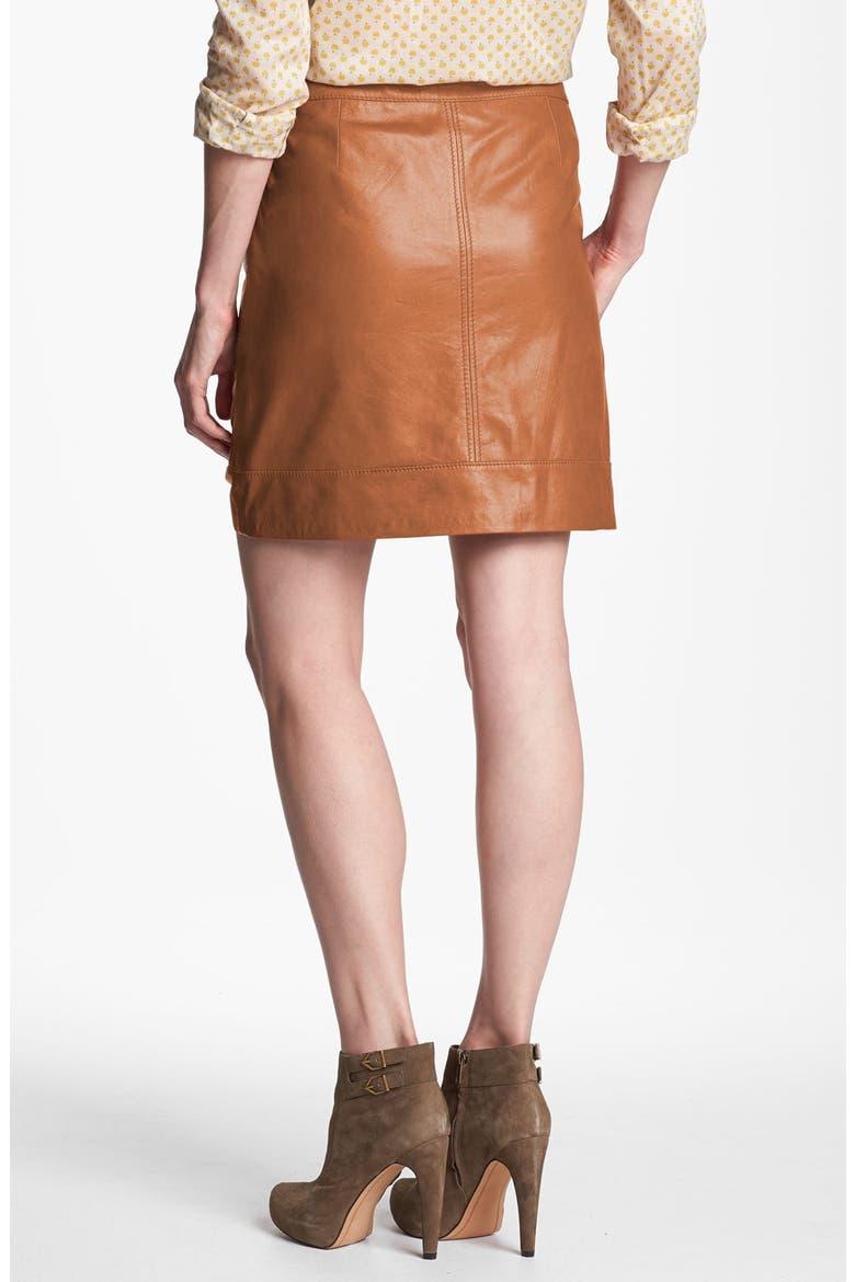 Zip Pocket Leather Skirt, Alternate, color, LUGGAGE
