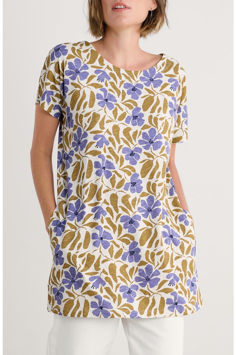 Ocean Gaze Cotton Jersey Tunic, Main, color, LEAFY FLORAL CHALK PEAR