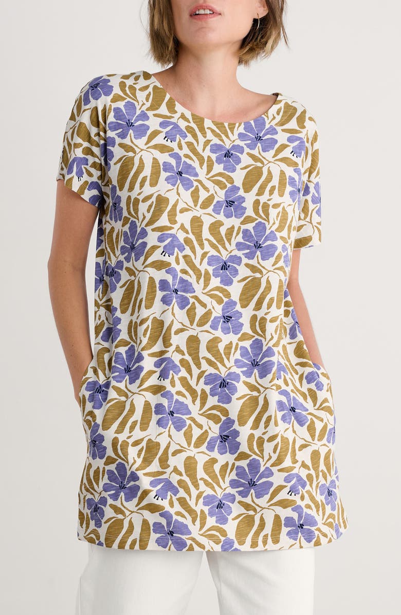 Seasalt Cornwall Ocean Gaze Cotton Jersey Tunic, Main, color, Leafy Floral Chalk Pear