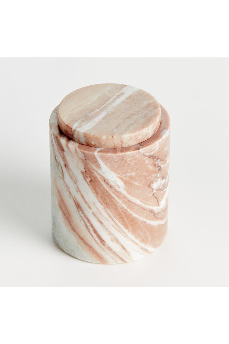 Jaqueline Round Lidded Box Tall - Brown/White Marble Accent, Alternate, color, Brown