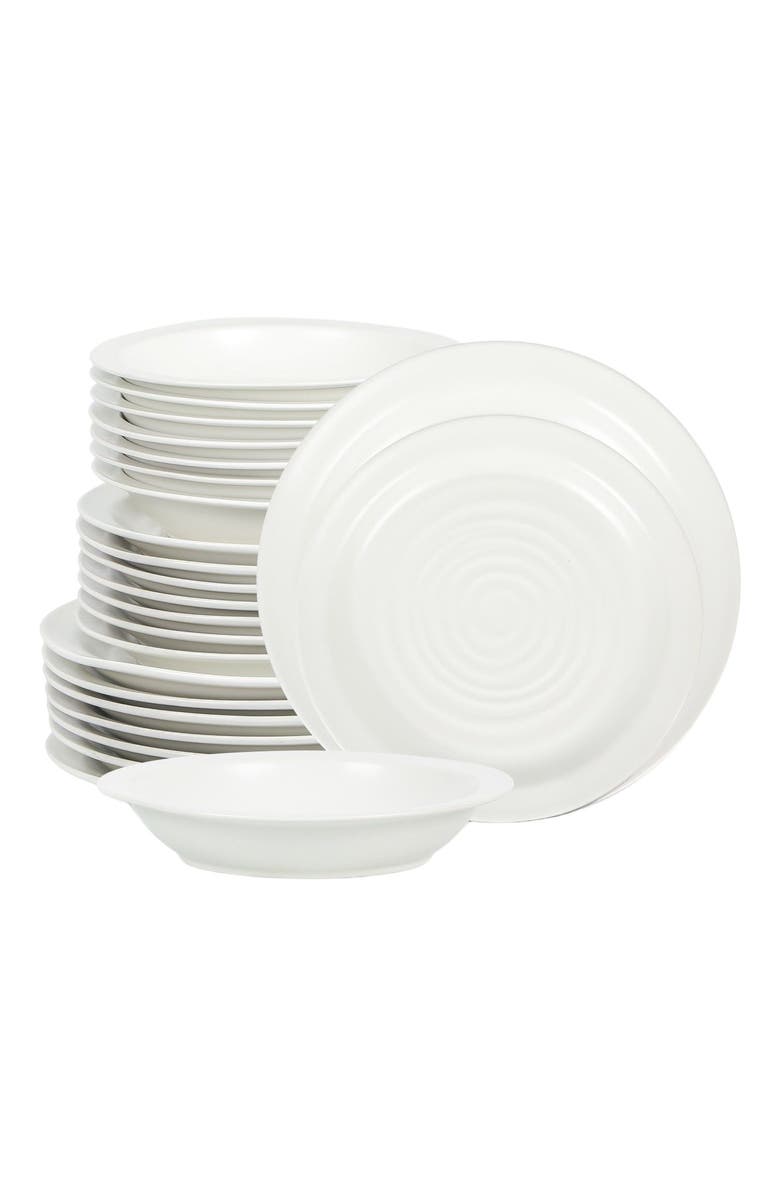 Stone Lain Orbit Stoneware 24-Piece Dinnerware Set with Pasta Bowls, Main, color, White