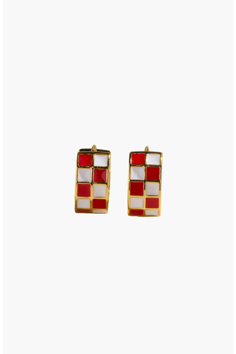 Checkered Enamel Huggies, Main, color, Red / White Checkered