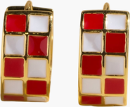 Nickel & Suede Checkered Enamel Huggies