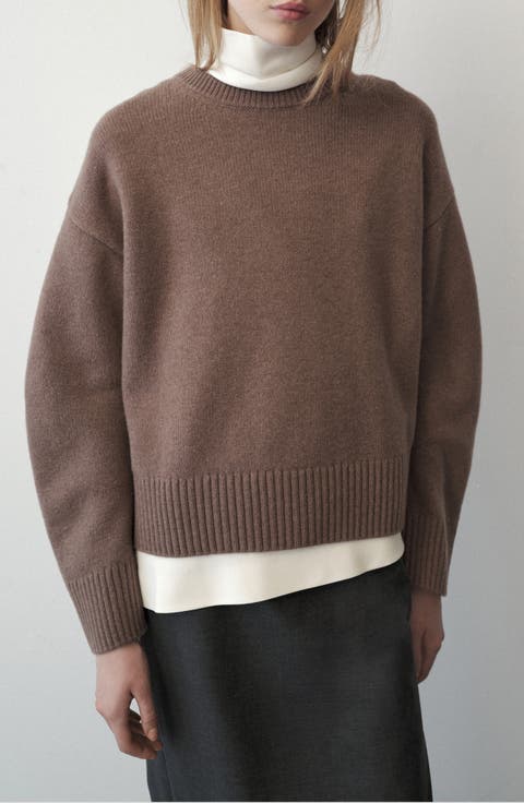 Rounded Neck Wool Blend Sweater