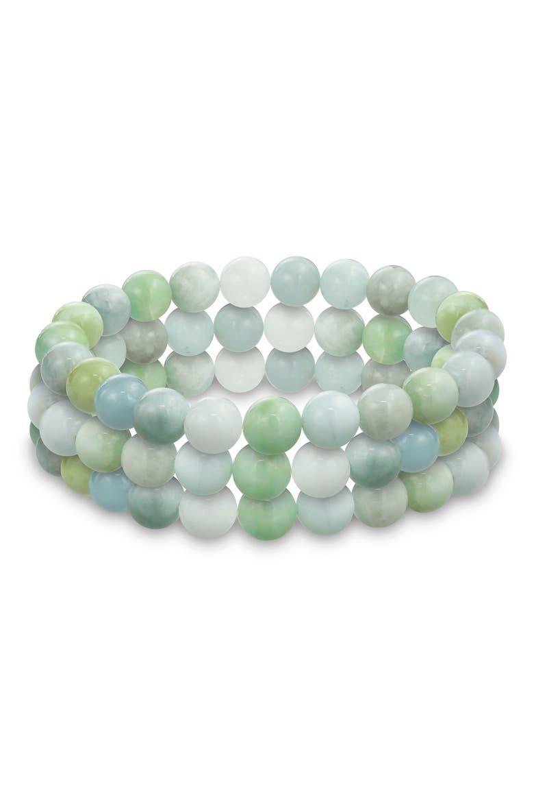 Set of 3 Semiprecious Stone Beaded Stretch Bracelets, Main, color, AQUAMARINE