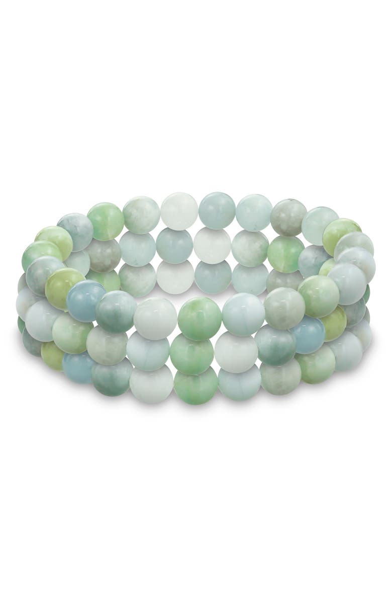 BLING JEWELRY Set of 3 Semiprecious Stone Beaded Stretch Bracelets, Main, color, Aquamarine