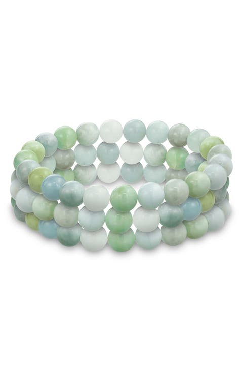 Set of 3 Semiprecious Stone Beaded Stretch Bracelets