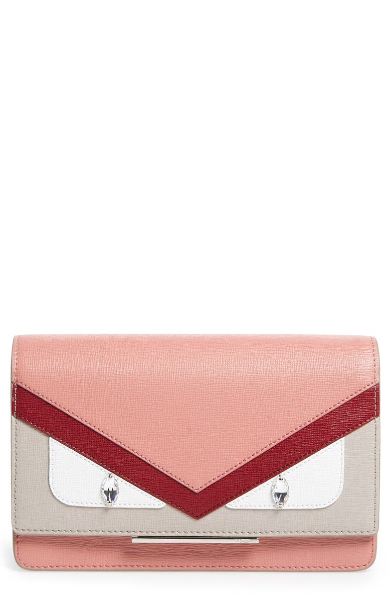 Fendi 'Monster' Leather Wallet on a Chain, Main, color,
