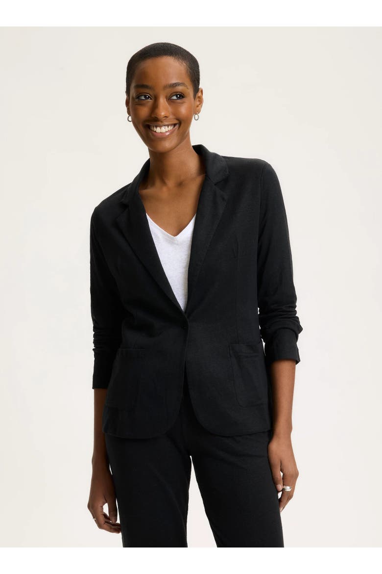 Stretch Linen One Button Blazer, Main, color, NOIR