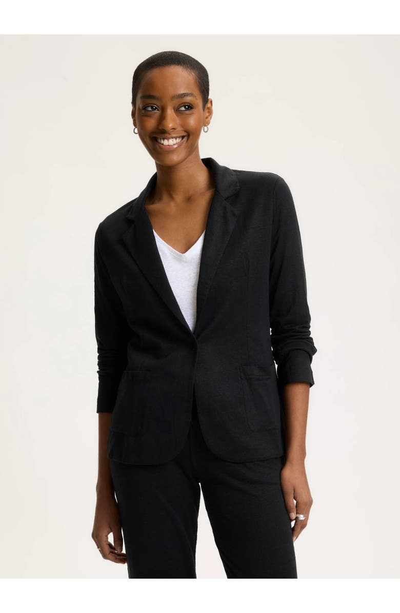 Majestic Filatures Stretch Linen One Button Blazer, Main, color, Noir