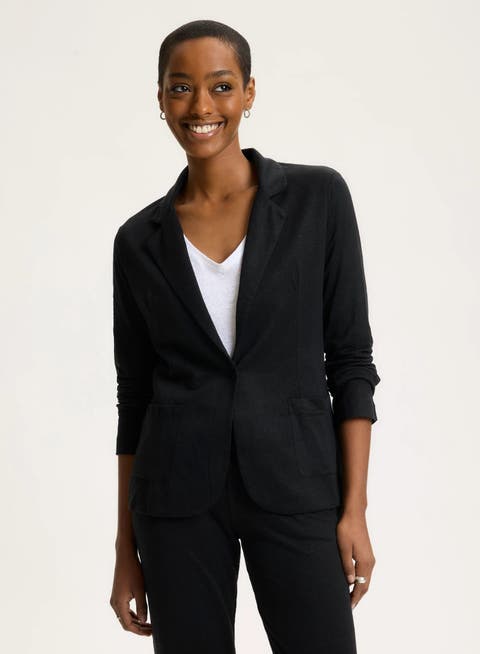 Stretch Linen One Button Blazer