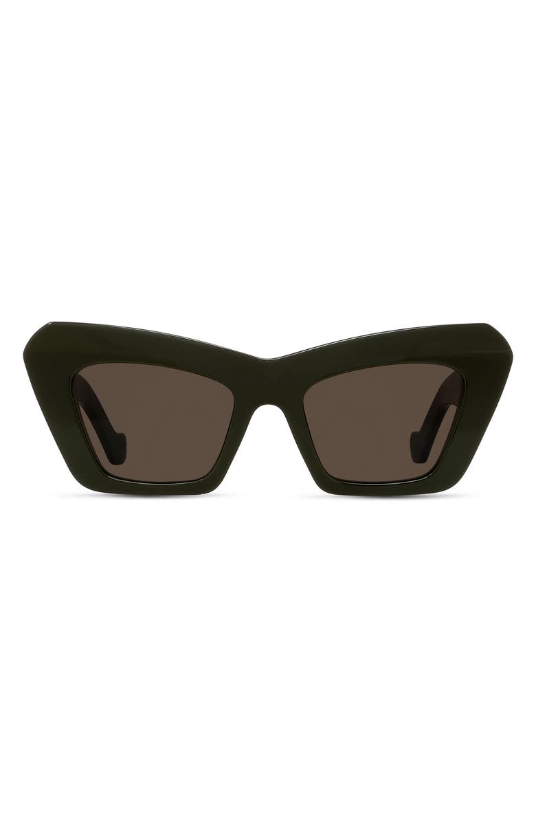 Loewe Anagram 51mm Cat Eye Sunglasses, Main, color, Shiny Dark Green / Brown