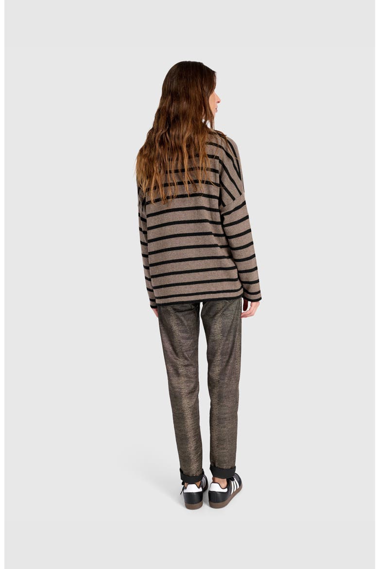 Surfside Collared Sweater, Alternate, color, Latte Stripes