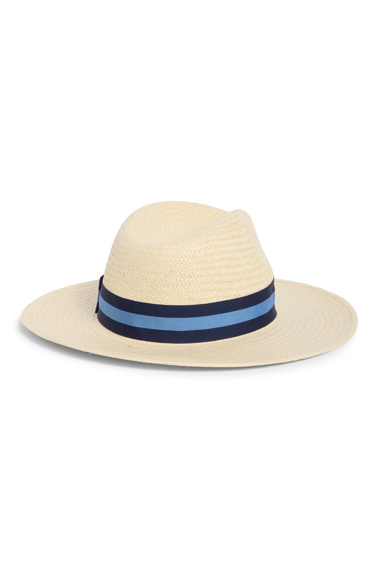 Stripe Grosgrain Band Fedora, Alternate, color, NATURAL/ NAVY/ SKY