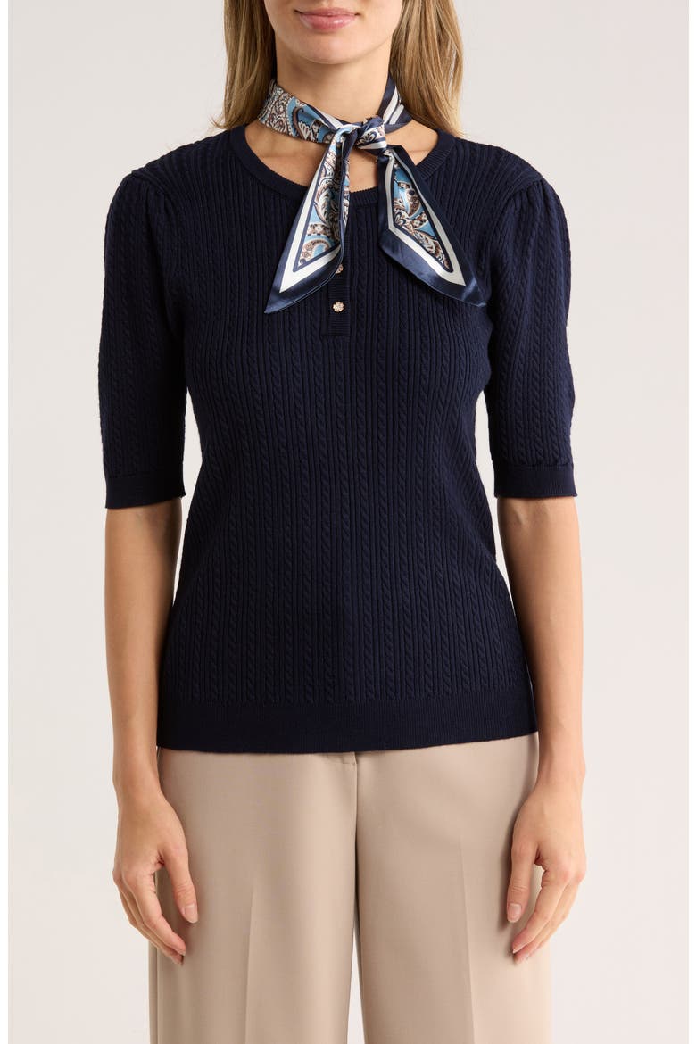Audrielle Scarf Tie Sweater, Main, color, NAVY