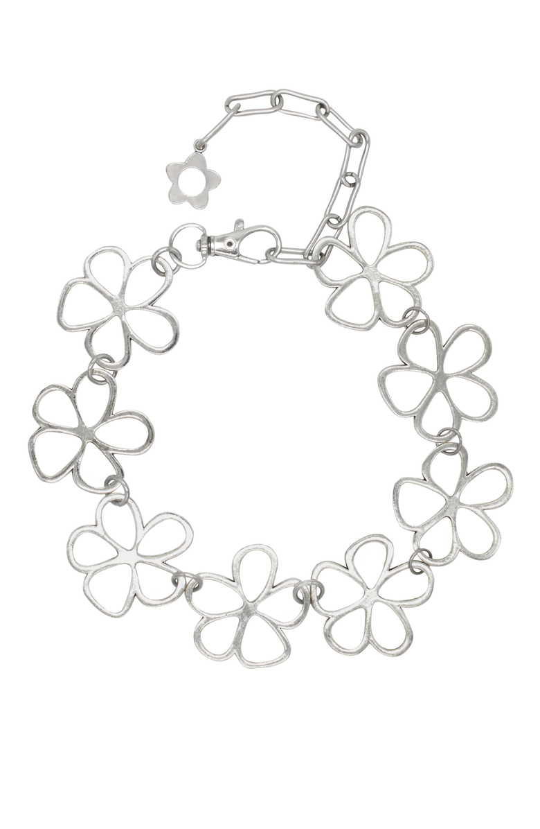 Velvet Luna Daisy Flower Choker, Main, color, Silver