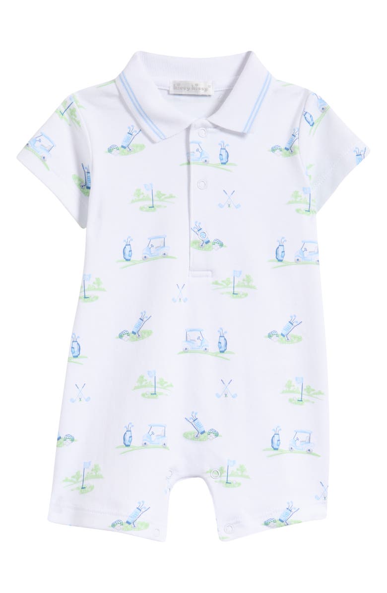 Kissy Kissy Golf Print Pima Cotton Polo Romper, Main, color,