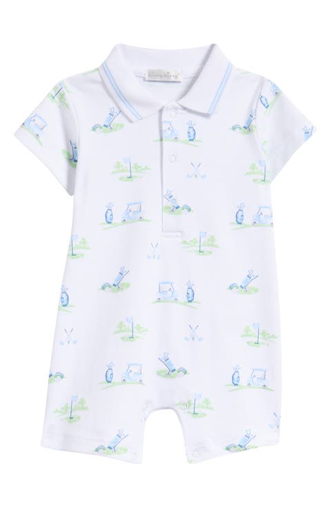 Golf Print Pima Cotton Polo Romper (Baby)