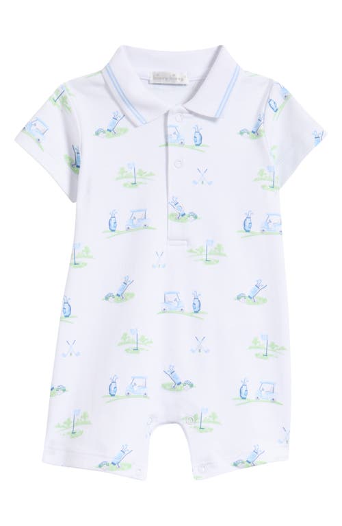 Kissy Kissy Golf Print Pima Cotton Polo Romper In Multi Blue