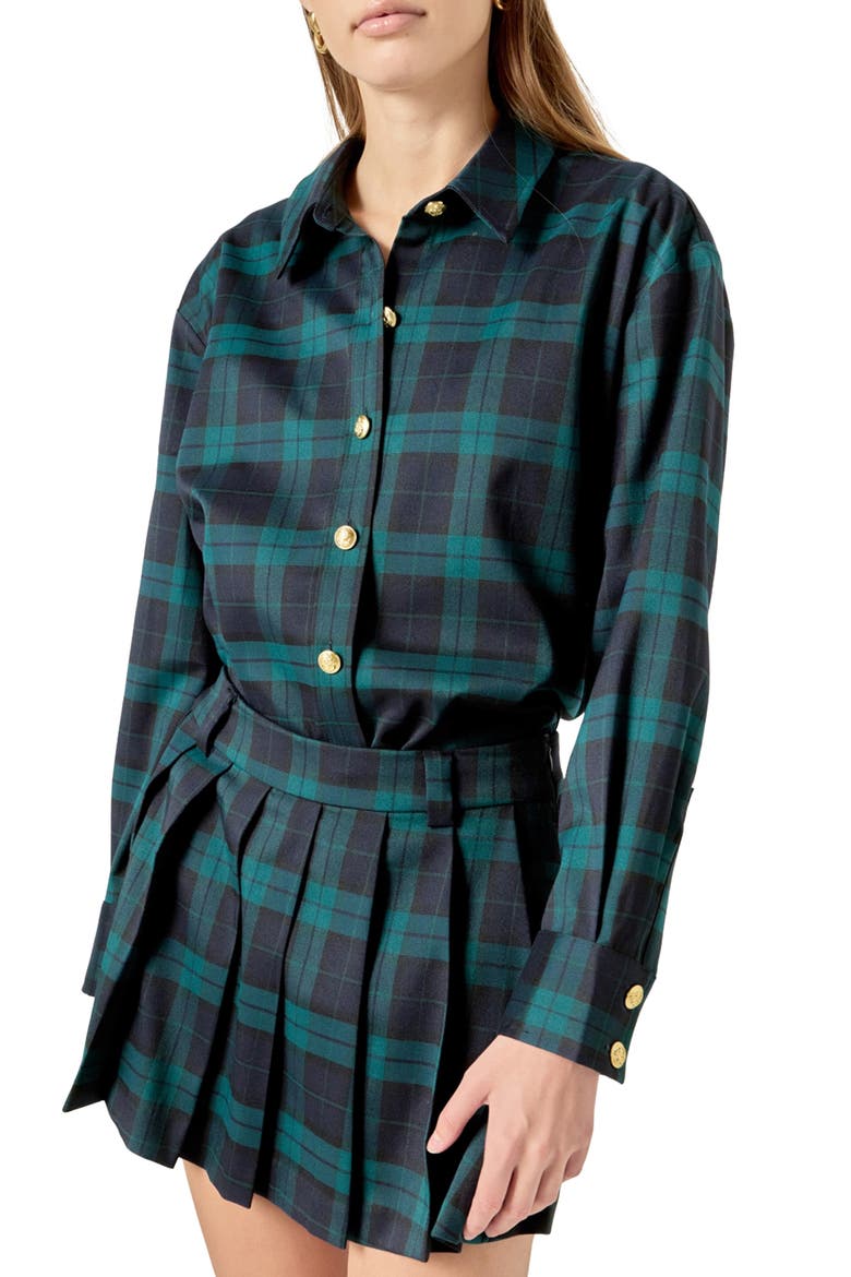 Oversize Plaid Shacket, Main, color, NAVY/GREEN