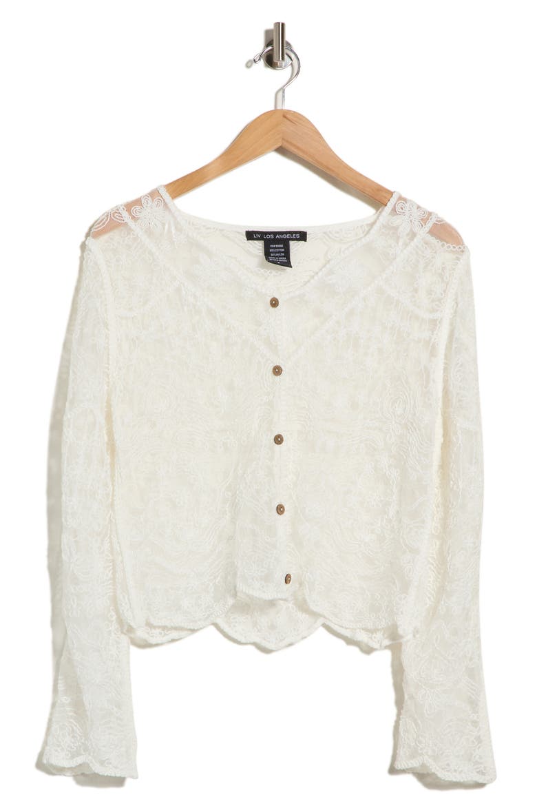 Embroidered Mesh Long Sleeve Top, Alternate, color, NATURAL