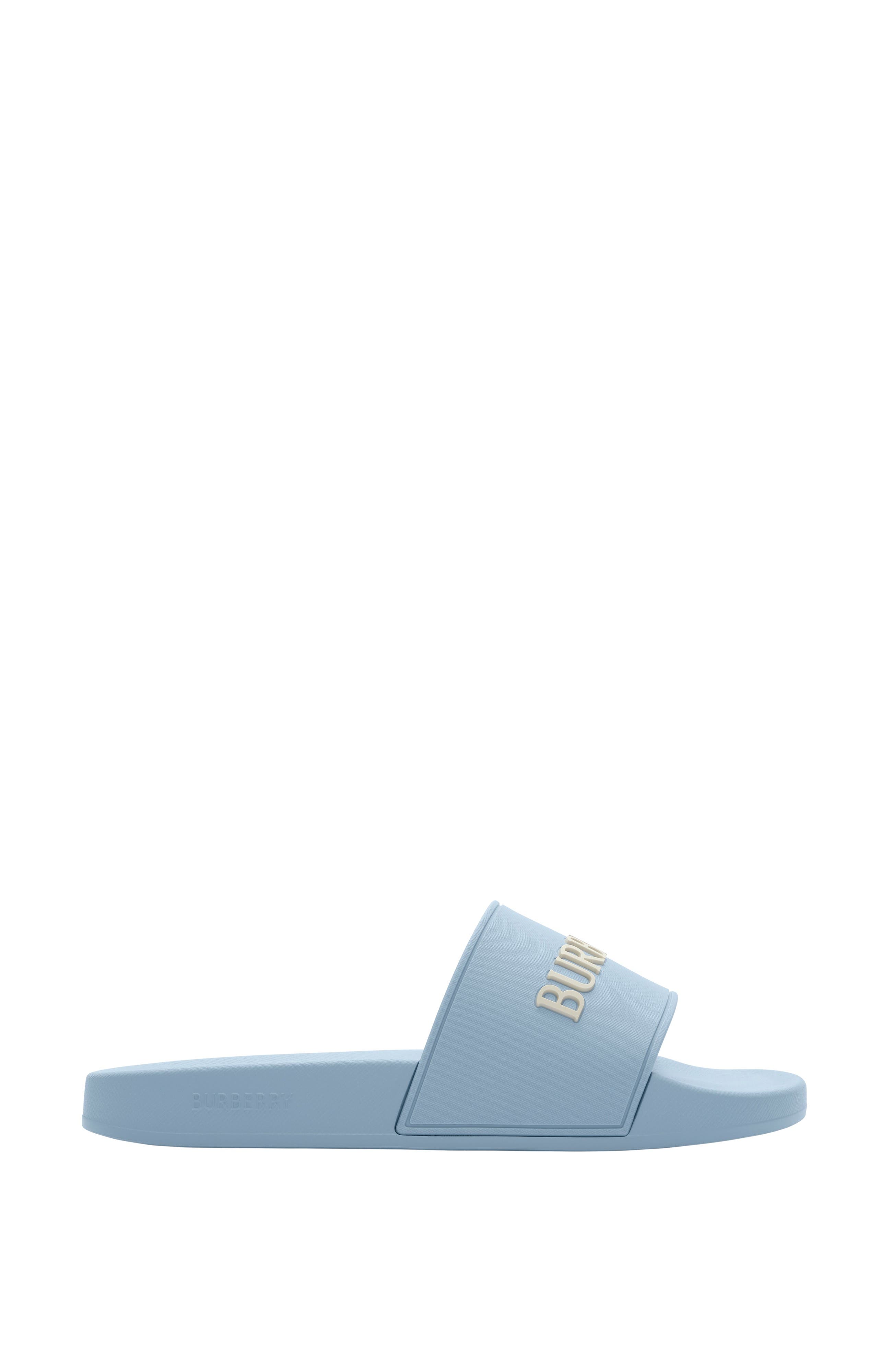 Burberry Logo Slides, Main, color, Sunbleached Blue/Dove White