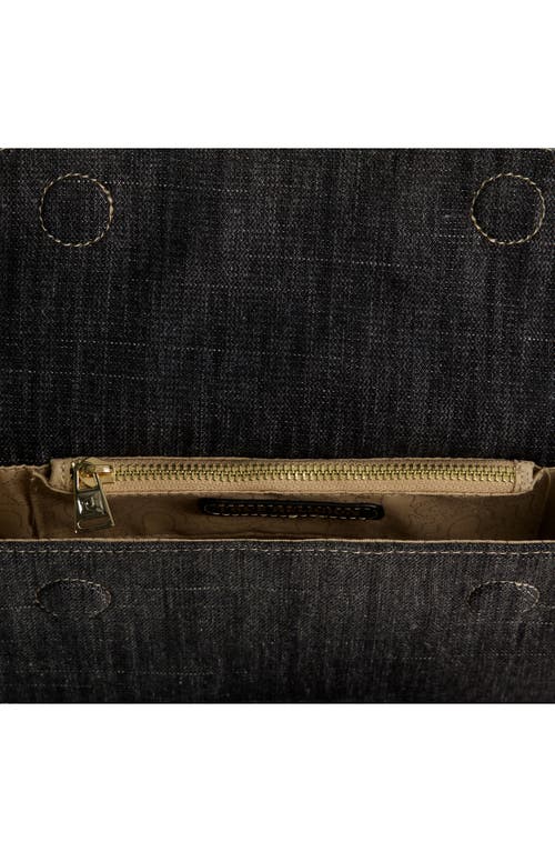 TRUE RELIGION TRUE RELIGION FRAYED DENIM FLAP CROSSBODY BAG