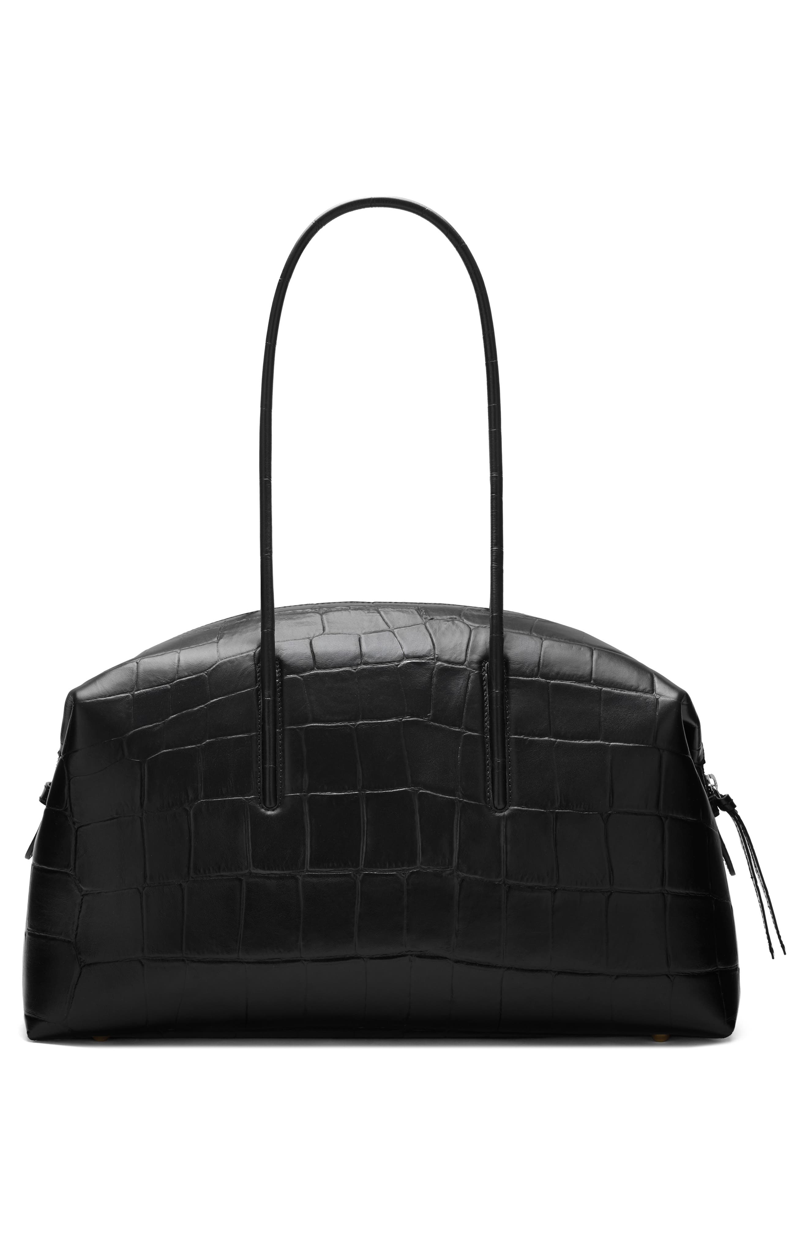 The Stockholm Croc Embossed Leather Shoulder Bag, Alternate, color, BLACK