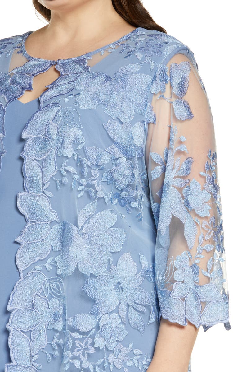 Alex Evenings Embroidered Lace Mock Jacket Cocktail Dress, Alternate, color, Hydrangea