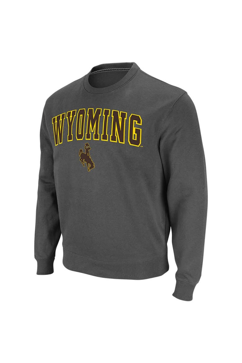 Men's Colosseum Charcoal Wyoming Cowboys Arch & Logo Tackle Twill Pullover Sweatshirt, Alternate, color, Charcoal