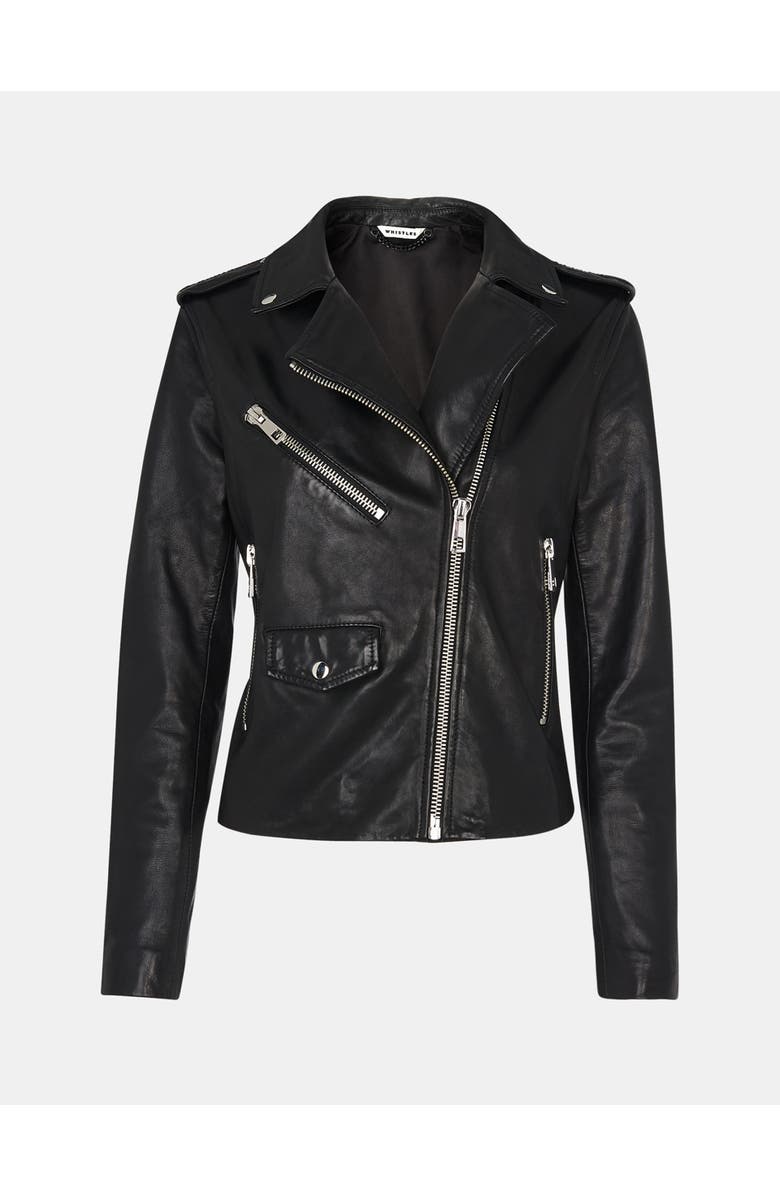 Whistles Agnes Pocket Leather Jacket, Alternate, color, Black