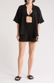 NORDSTROM RACK Crinkle Cover-Up Top & Shorts Set