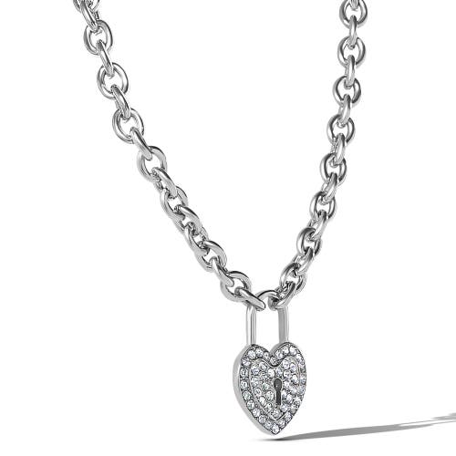 Jessica Simpson Silver-tone Pave Crystal Heart Lock Necklace In Metallic