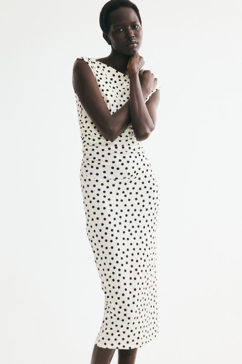 Cap-sleeved Dress, Alternate, color, Cream/polka dot