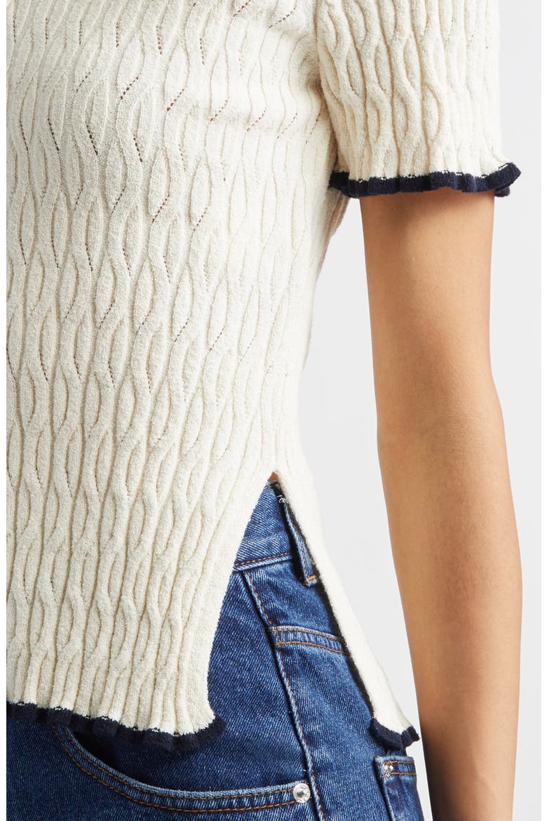 Contrast Trim Pointelle Cable Knit Polo, Alternate, color, IVORY
