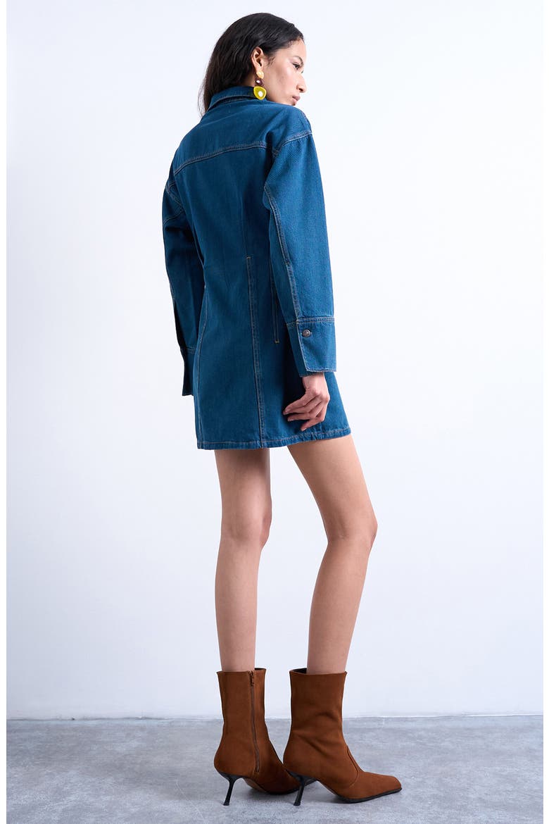 Denim Button-Up Mini Shirtdress, Alternate, color, MEDIUM BLUE