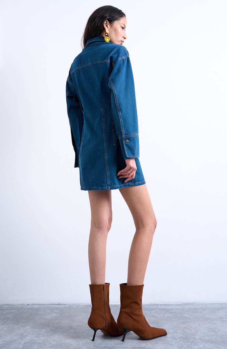 Topshop Denim Button-Up Mini Shirtdress, Alternate, color, Medium Blue