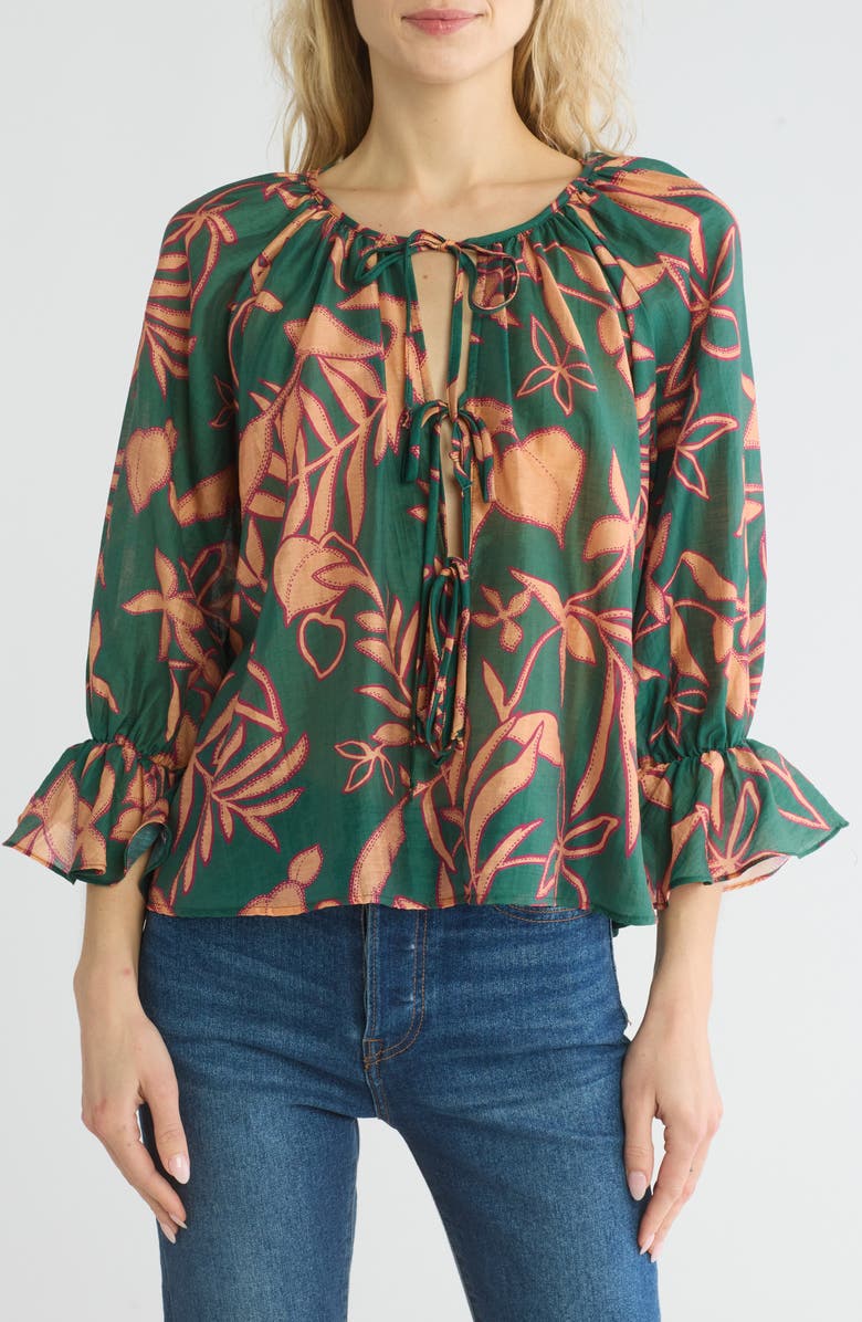 Renee C Floral Tie Neck Top, Main, color, 