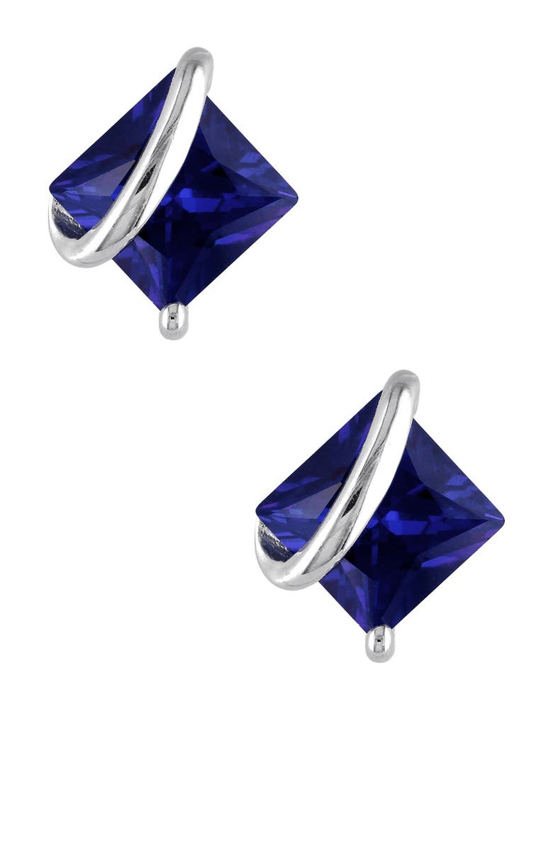 DELMAR Sterling Silver Wrapped Created Blue Sapphire Earrings, Main, color, Blue