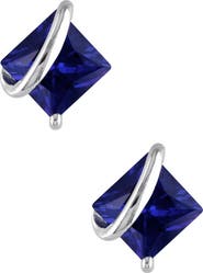 DELMAR Sterling Silver Wrapped Created Blue Sapphire Earrings
