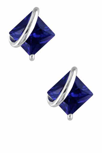 DELMAR Sterling Silver Wrapped Created Blue Sapphire Earrings