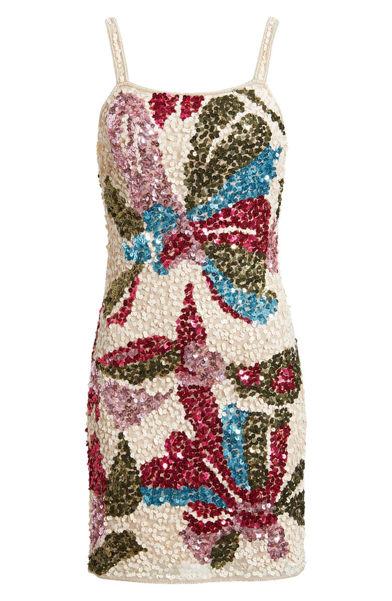 Pisarro Nights Sequin Floral Sheath Dress, Alternate, color, Ivory