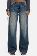 JADED LONDON Hunter Mirror Embellished Low Rise Wide Leg Jeans