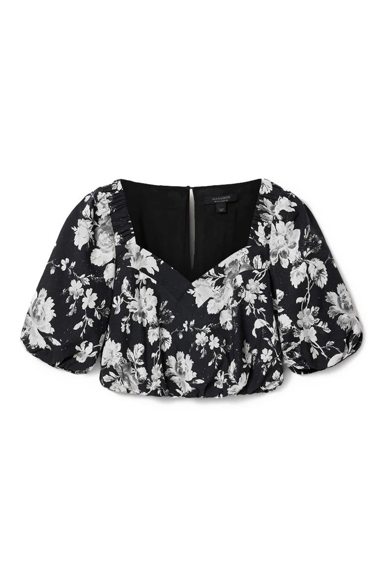 Levy Floral Print Crop Top, Alternate, color, JARDINA MONO BLACK