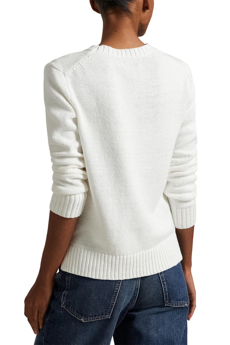 Polo Bear Embroidered Linen & Cotton Crewneck Sweater, Alternate, color, DECKWASH WHITE MULTI