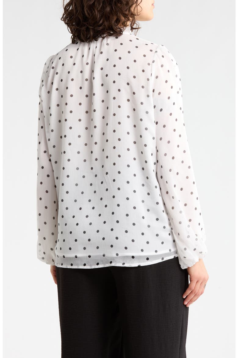 Ruffle Neck Top, Alternate, color, IVORY/ BLACK TIMELESS DOT